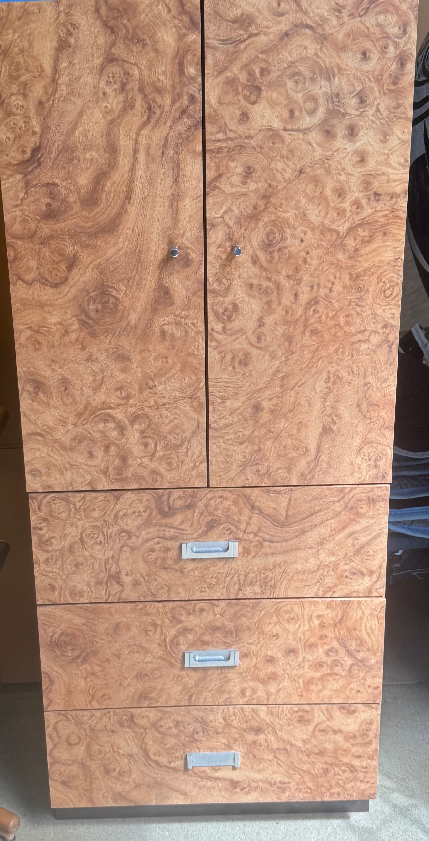 Custom Burlwood Laminate Veneer Storage Cabinets