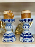 Blue & White Candle Pedestals (Pair)