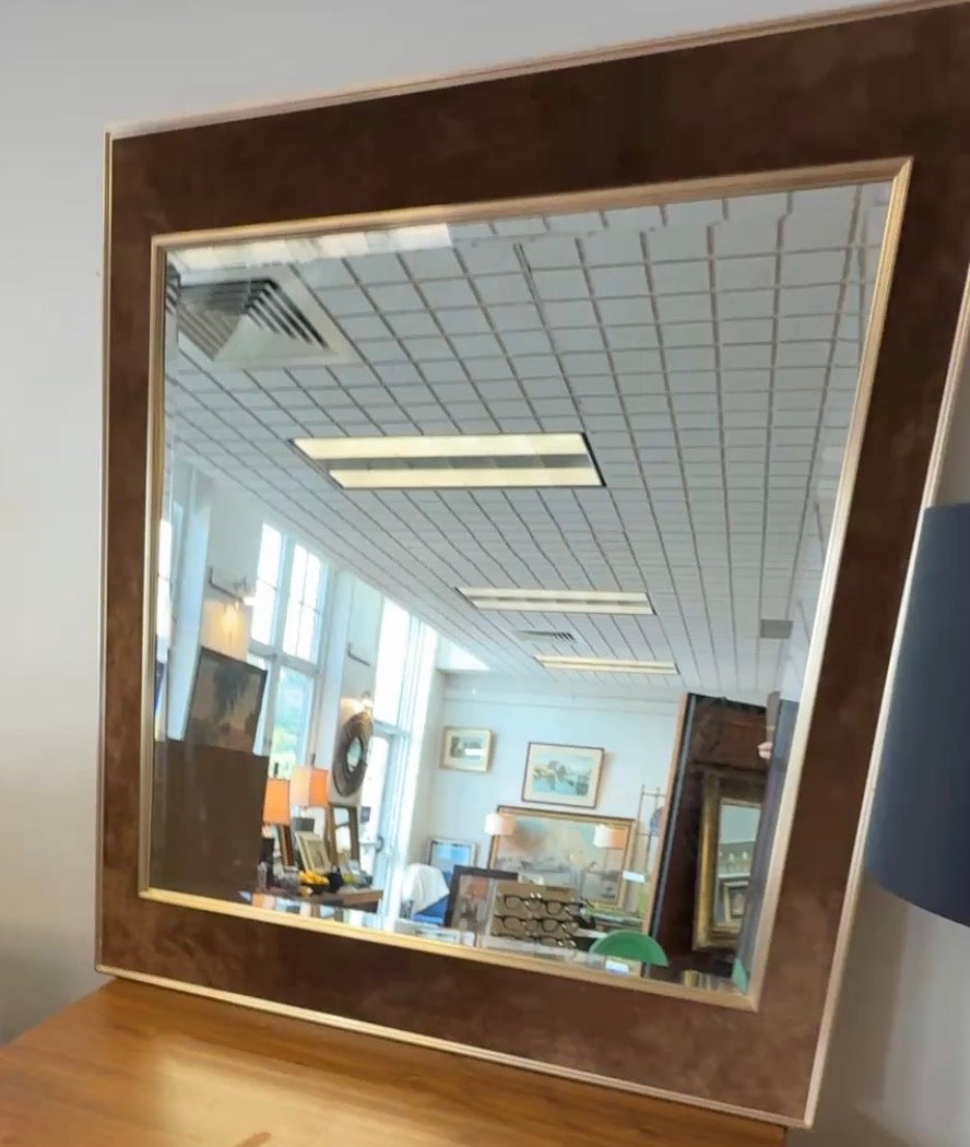 Modernist LaBarge Wall Mirror w/ Suede Frame