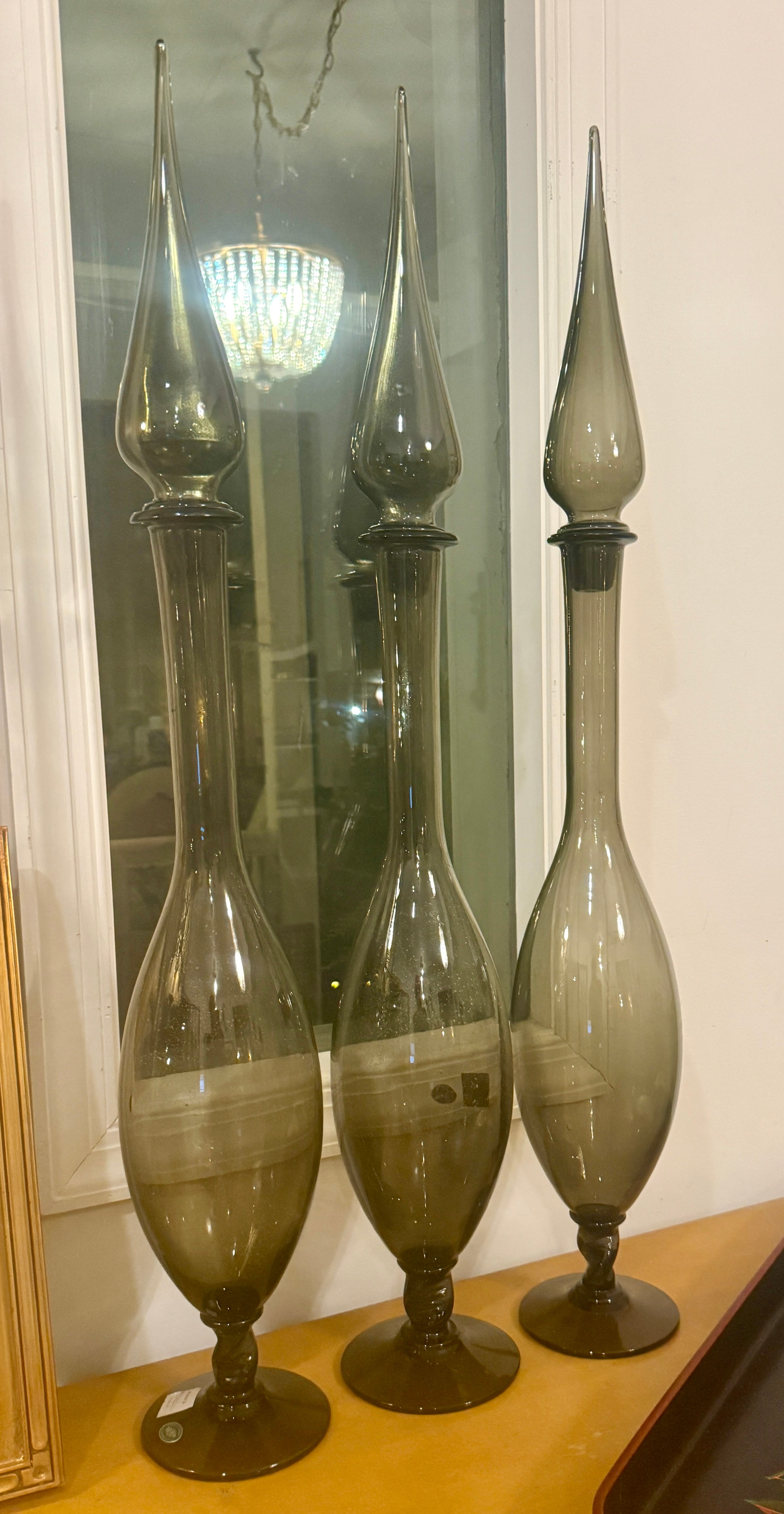 3pc Hand-Blown Venetian Glass Floor Decanters (Balboa)