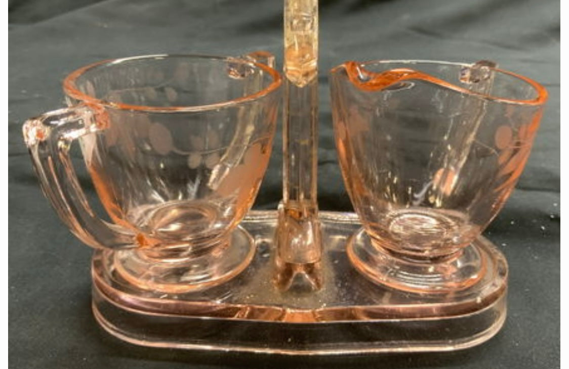 Pink Depression Glass Creamer & Sugar Stand