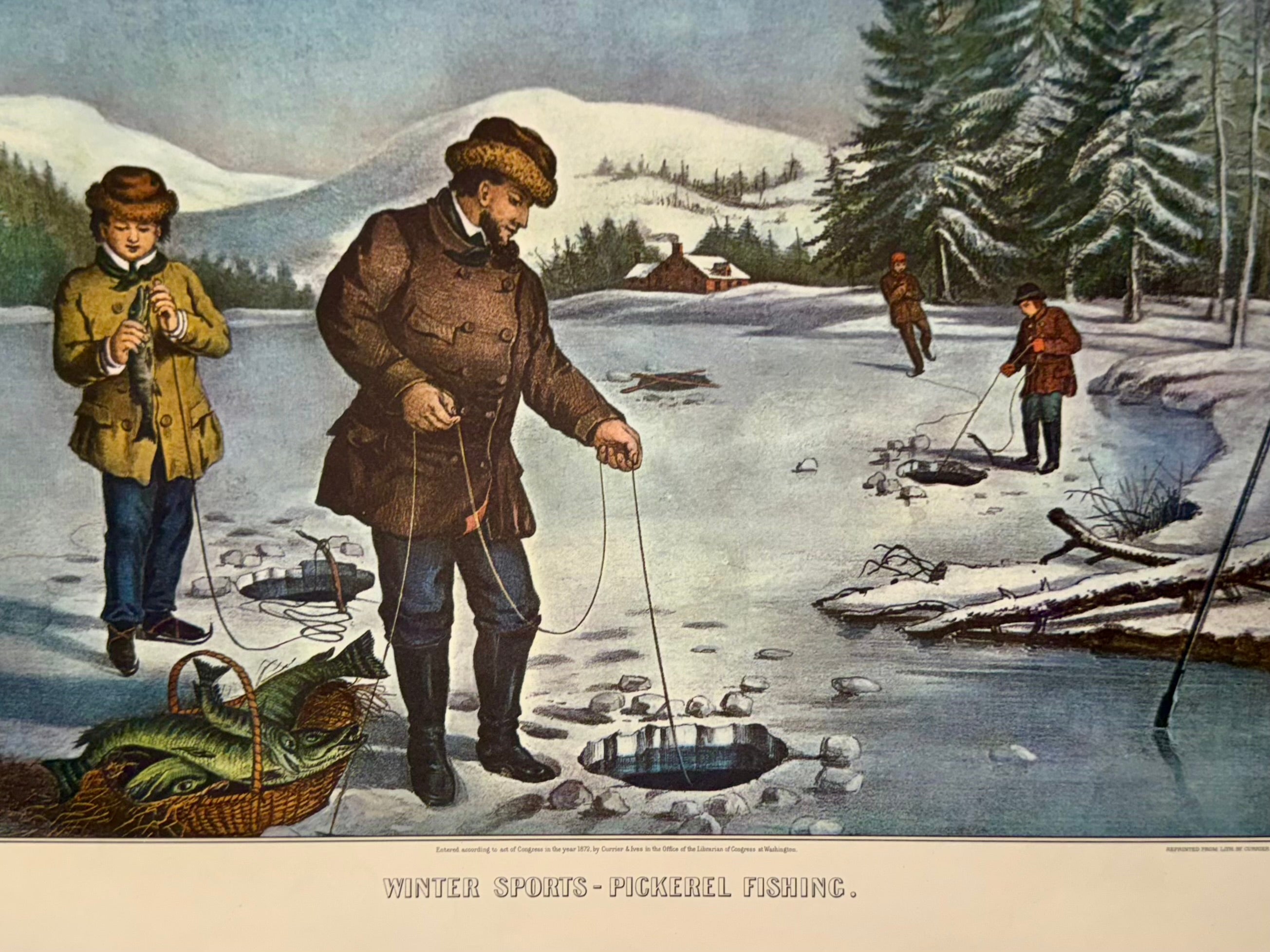 Currier & Ives "Winter Sports - Pickeral Fishing” Print