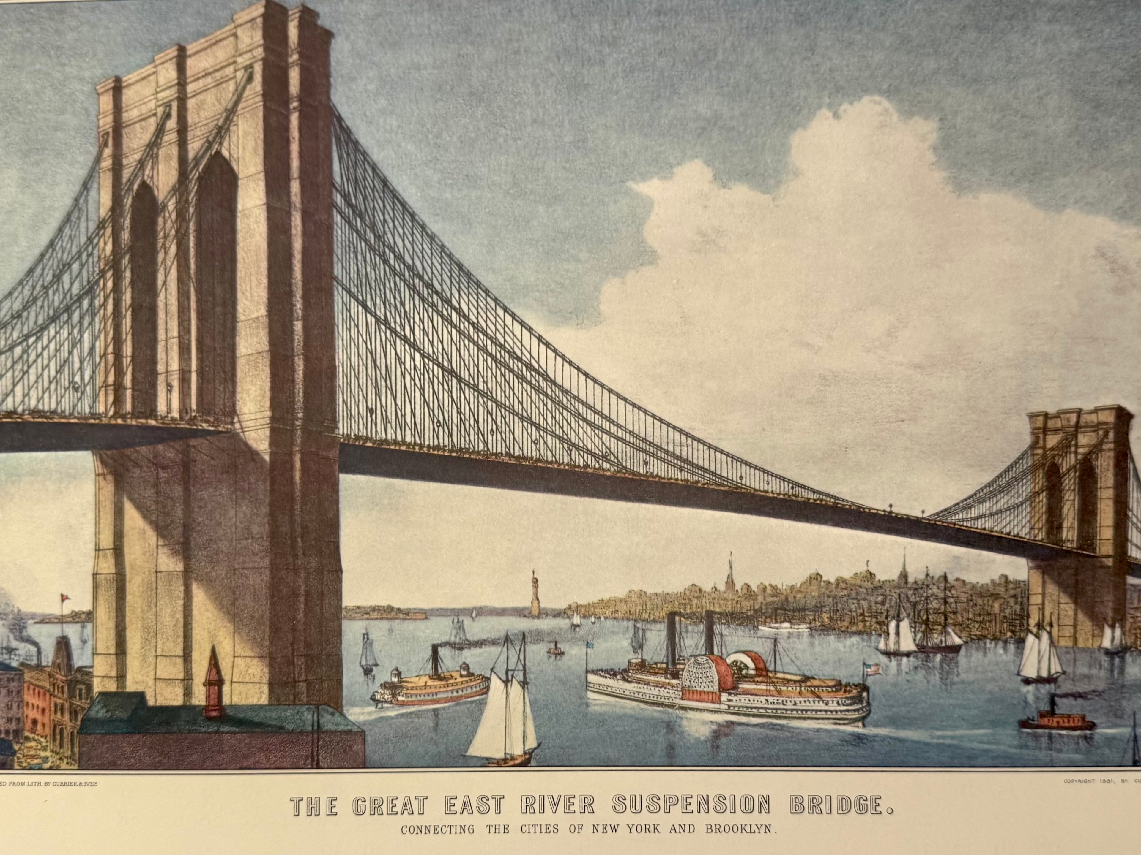 Currier & Ives “The Great East River Suspension Bridge" Framed Print