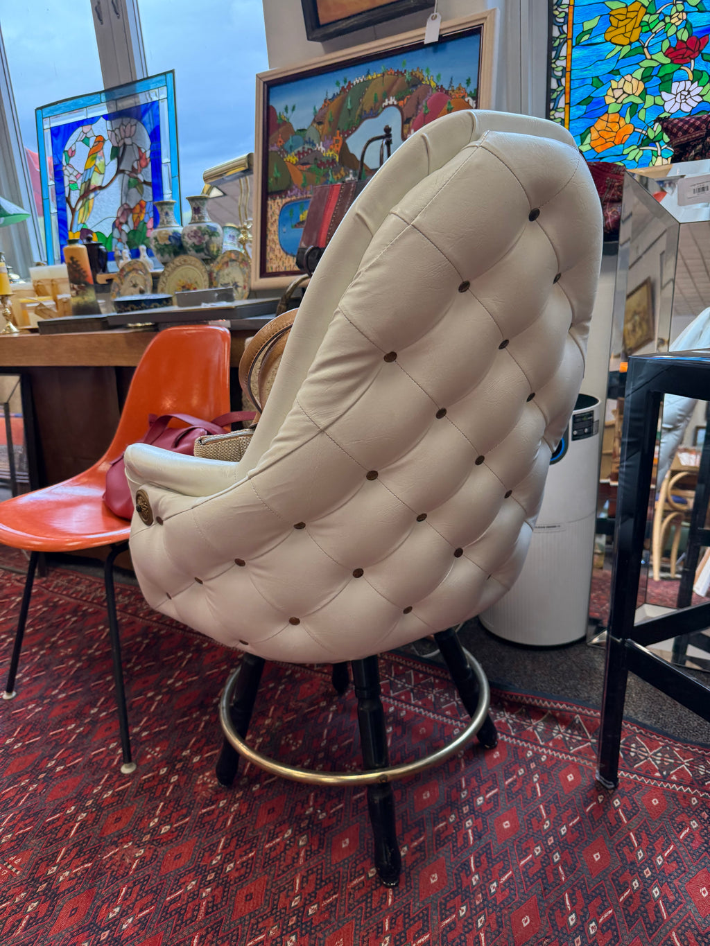White Swivel Club Chair Quilted