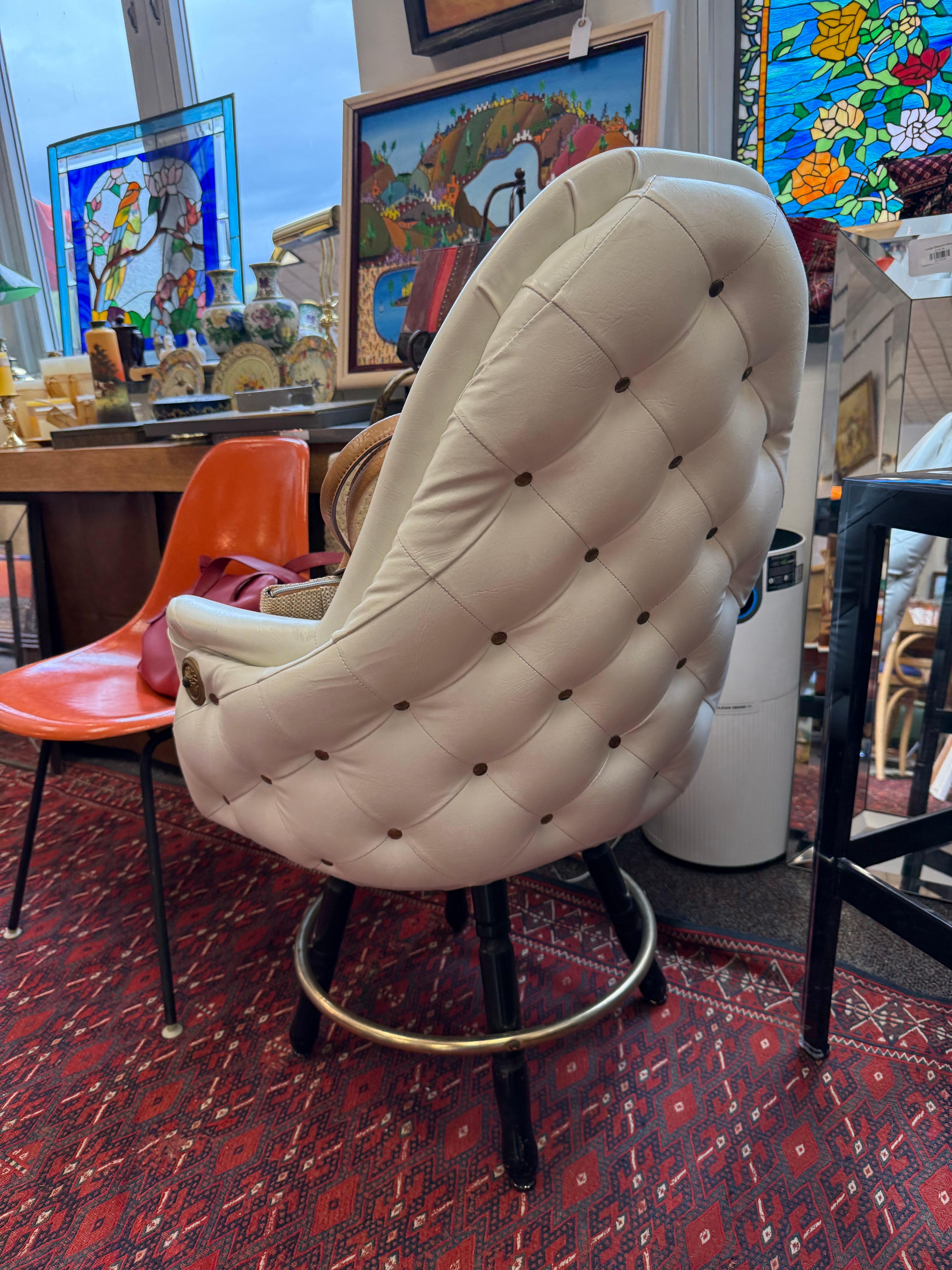 White Swivel Club Chair Quilted