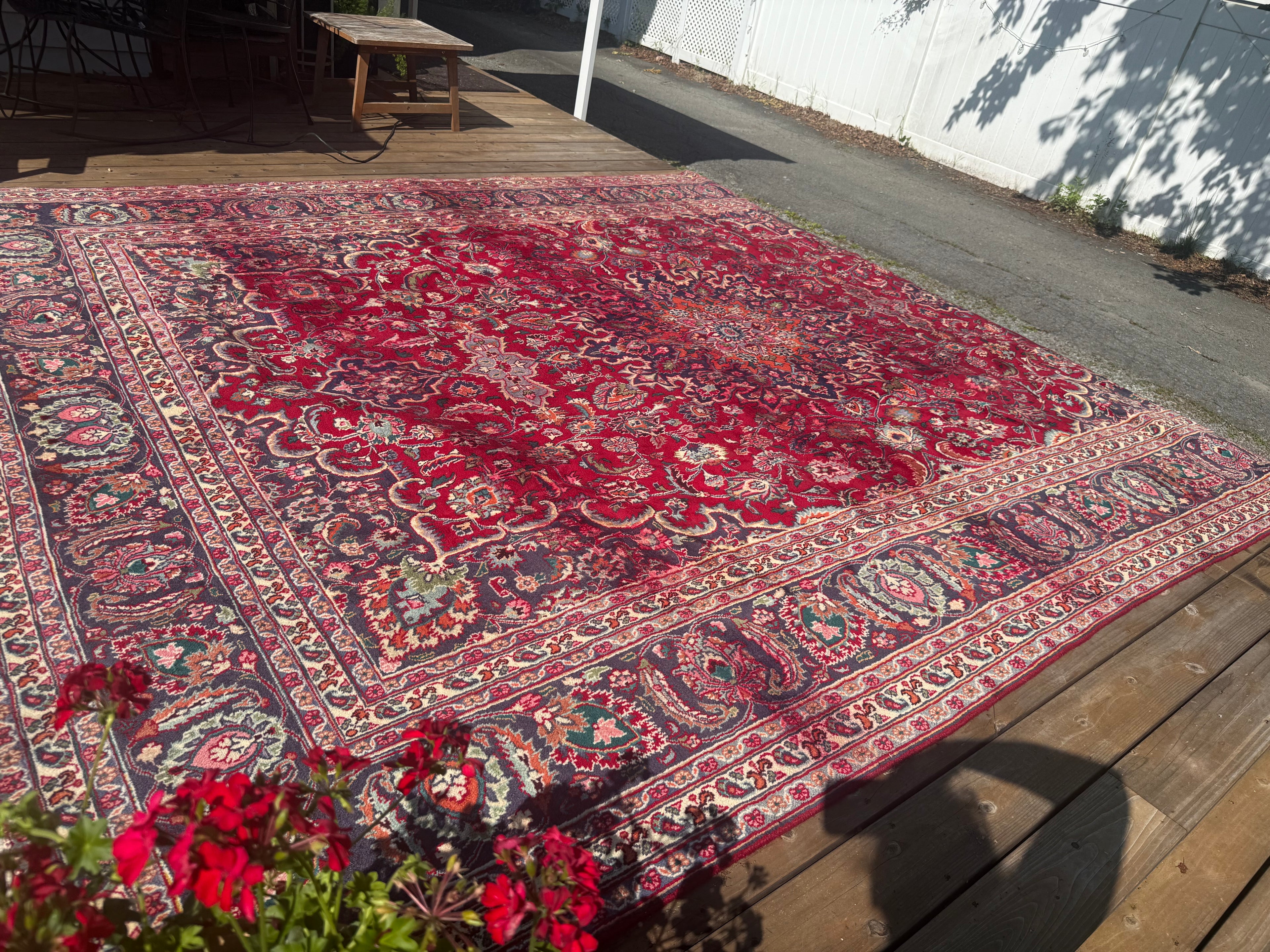 Vintage Handwoven Mashhad Oriental Rug