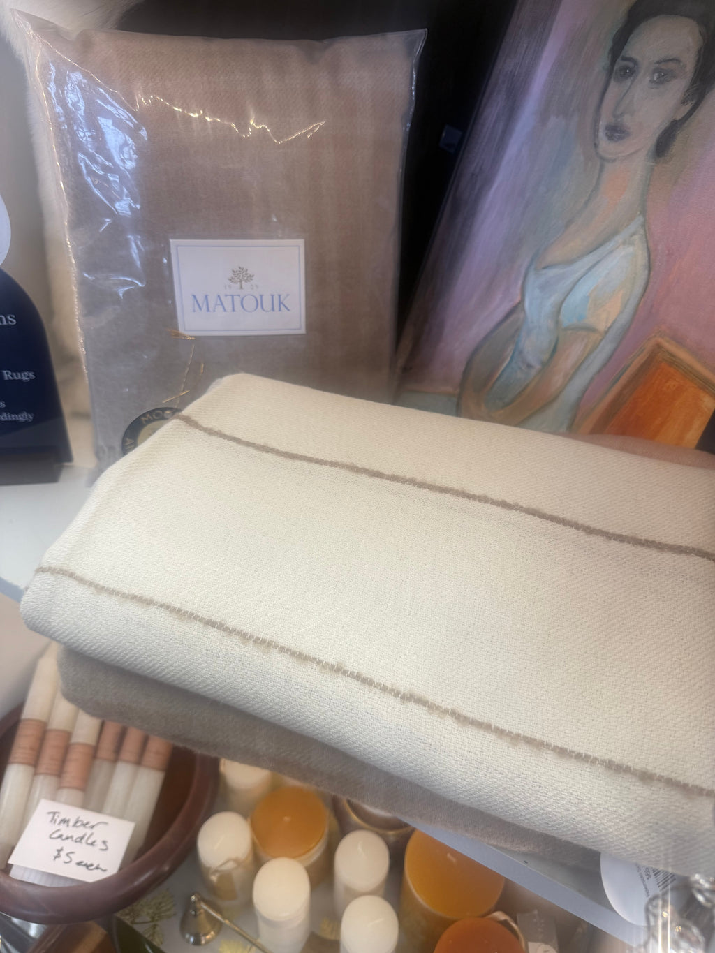 Matouk Baby Alpaca Blanket (Cream & Tan Stripe)