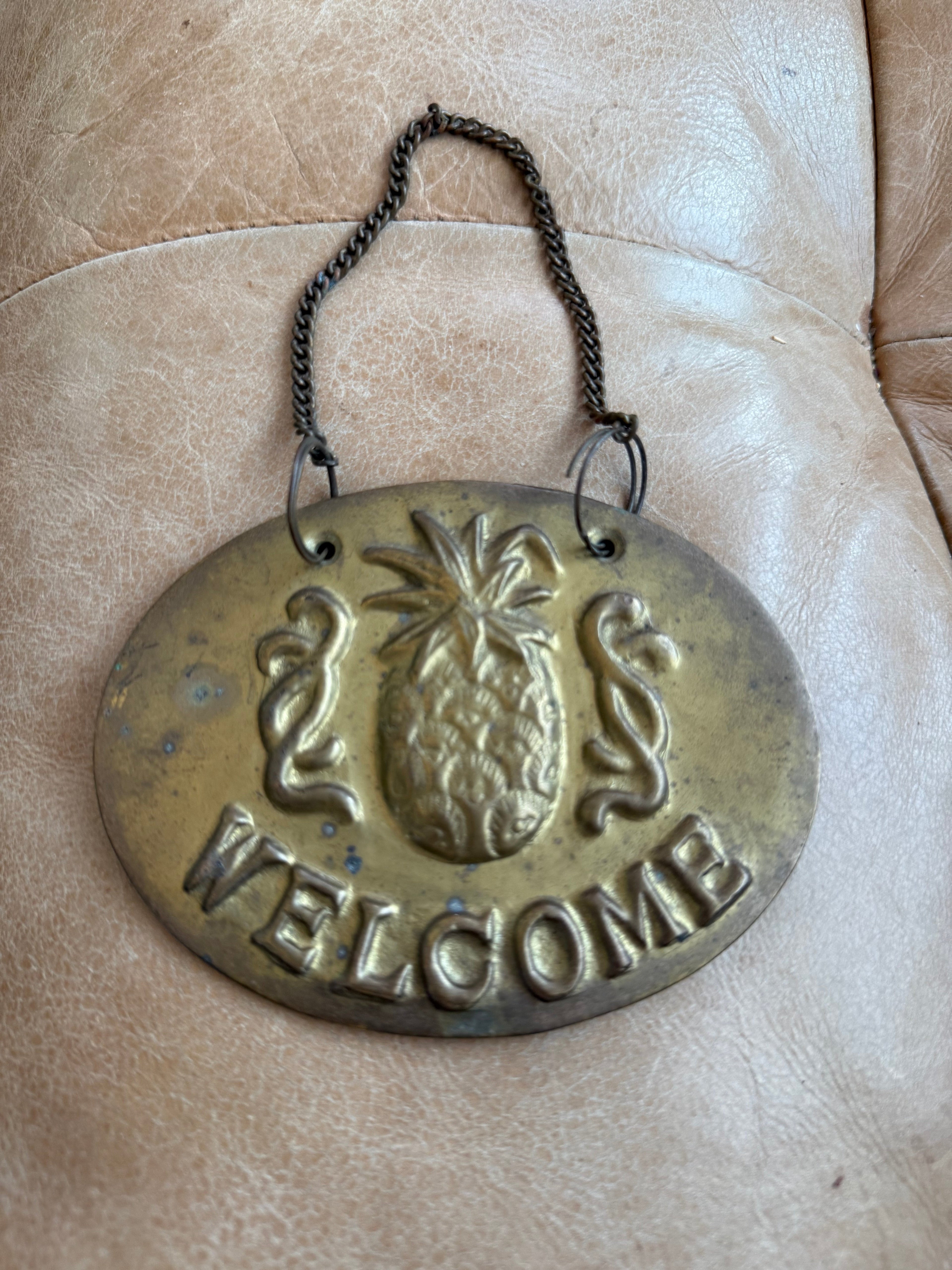 Brass Pineapple Welcome Sign