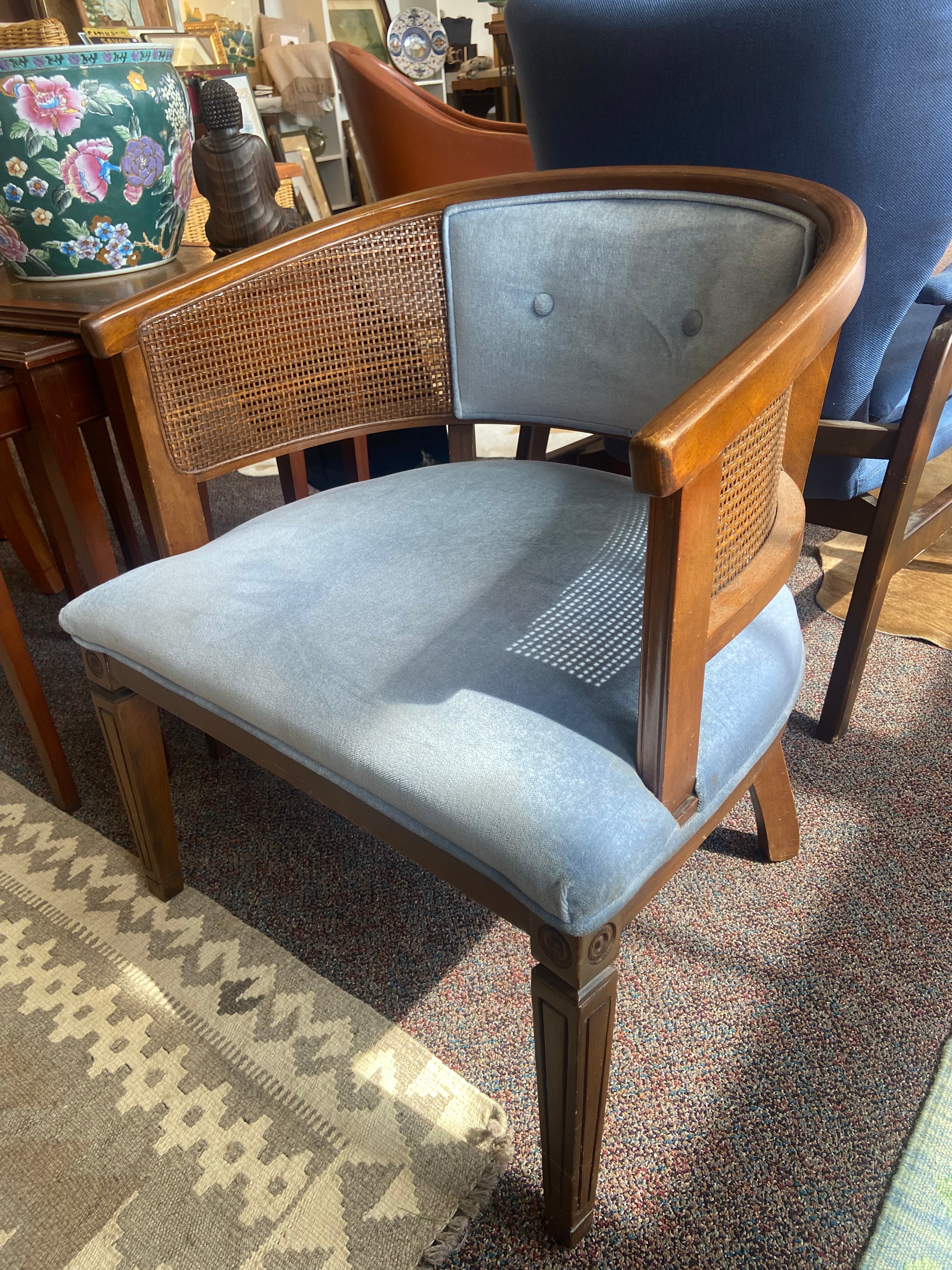 Cane Barrel Back Chair Powder Blue Velvet