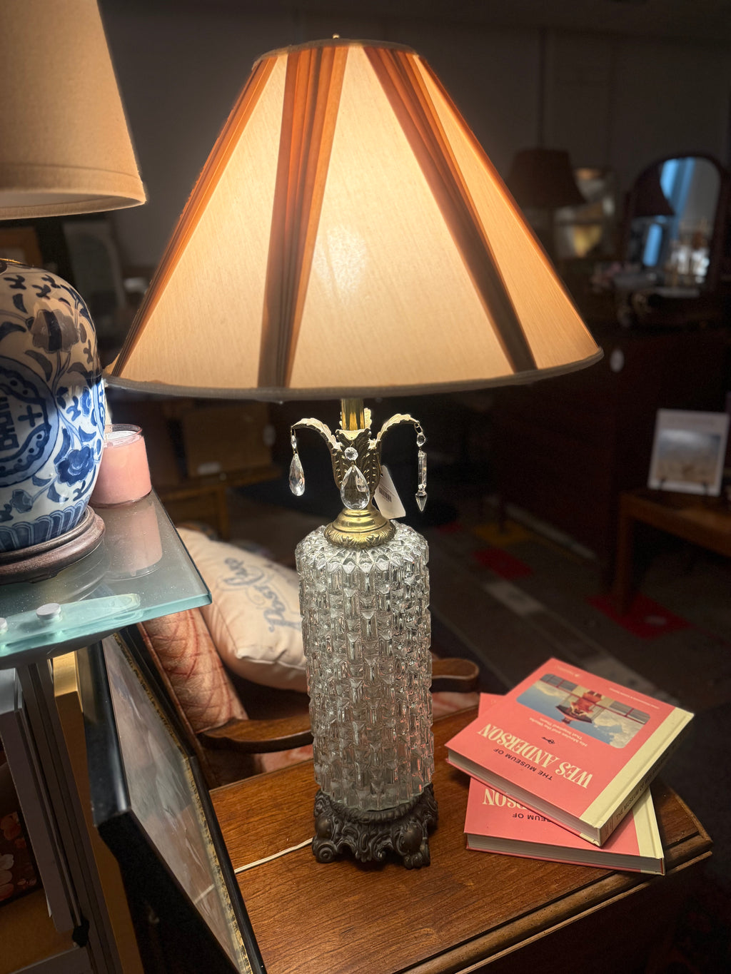 Hollywood Regency Crystal & Glass Table Lamp