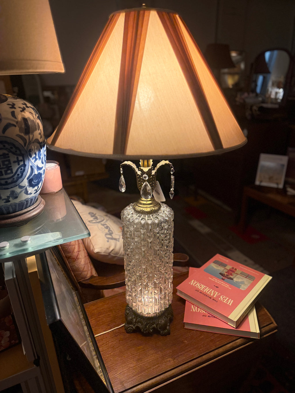 Hollywood Regency Crystal & Glass Table Lamp