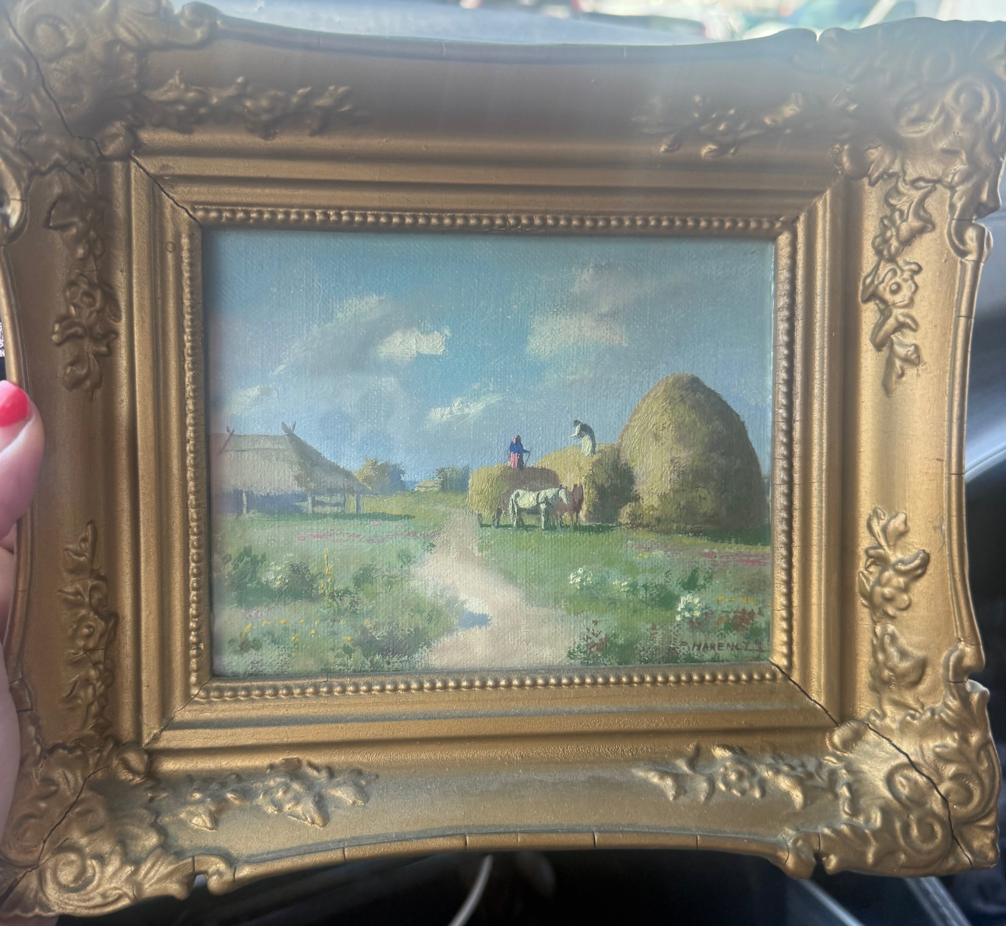 Small Oil Painting w/Hay Mounds