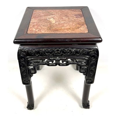 Chinese Carved Hong Mu Marble Inset Low Table