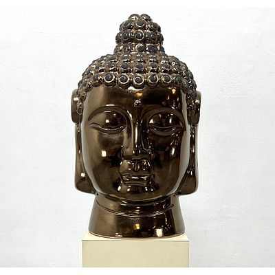 Large Pottery Buddah Head Bust Sculpture
