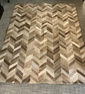 Chevron patchwork cowhide rug in gray and taupe - MRI-0820