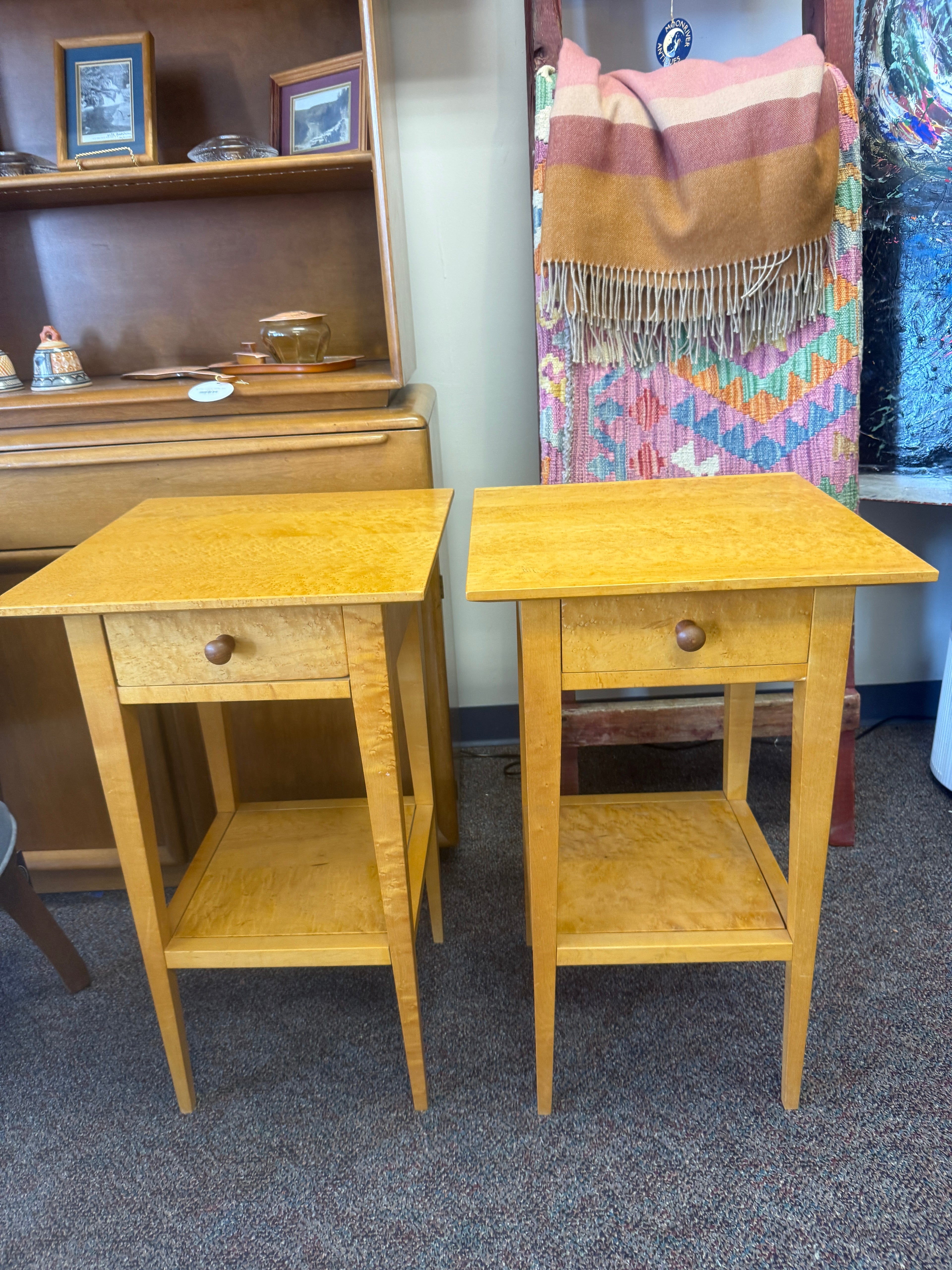 Pair Studio Shaker-Style Figured Maple Side Tables