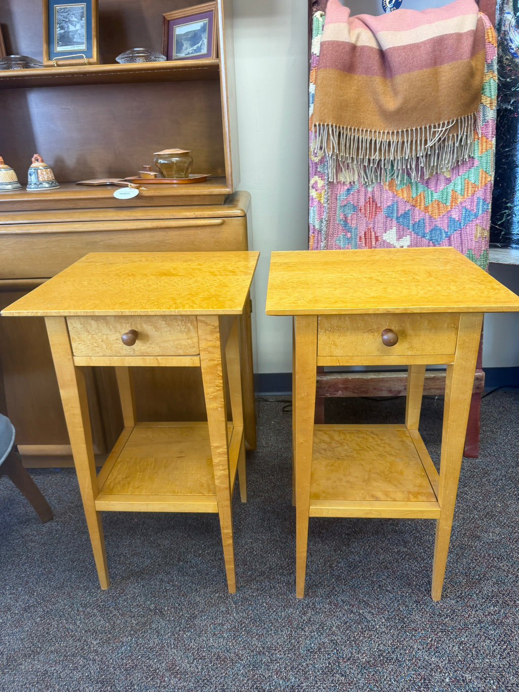 Pair Studio Shaker-Style Figured Maple Side Tables angle
