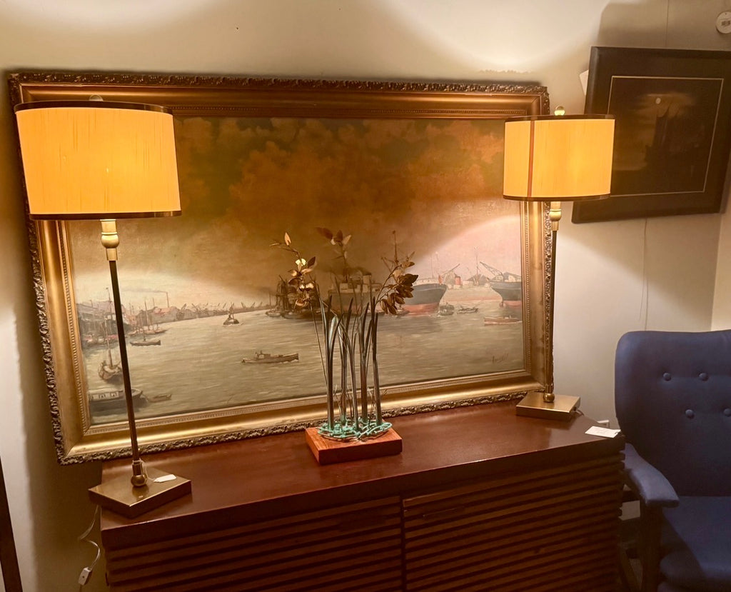 Pair Contemporary Modern Brass Table Lamps