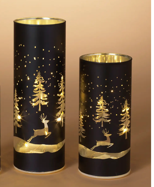Lighted Holiday Dark Glass Candles (Set)