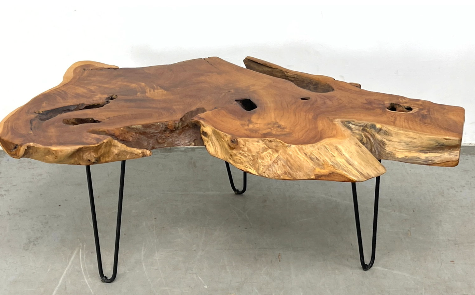 Natural Slab Freeform Coffee Table, Hairpin Legs