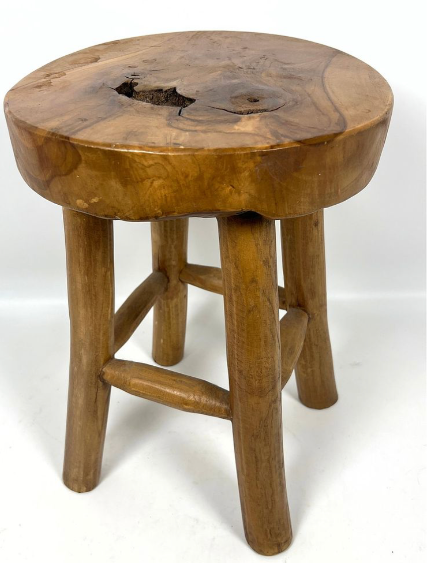 Rustic Four-Legged Solid Teak Stool