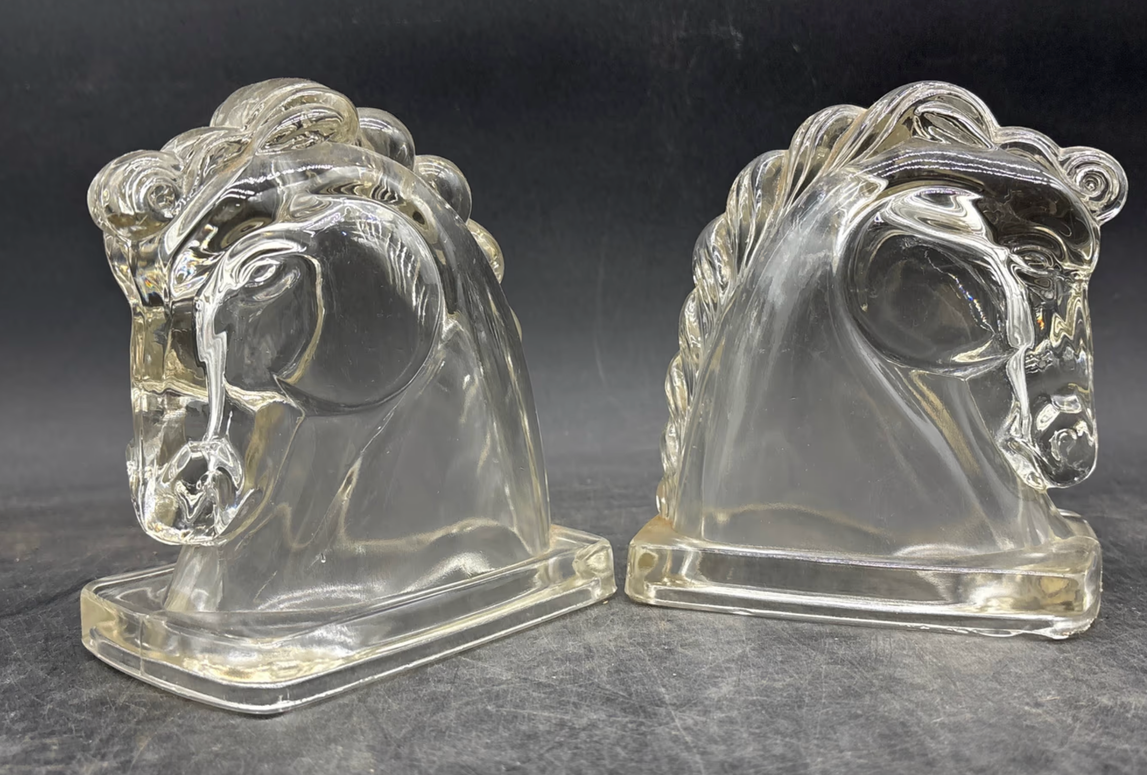 Glass Horsehead Bookends