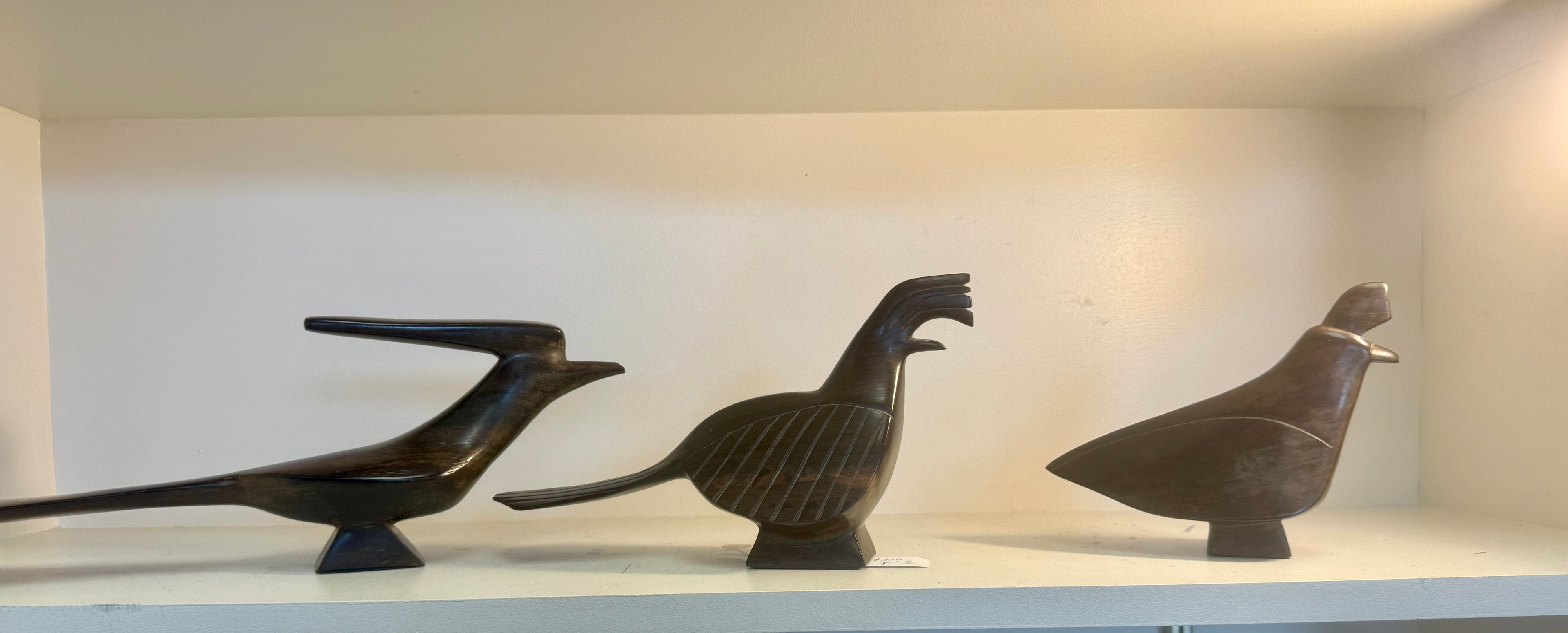 Set of 3 Mexican Carved Ironwood Figural Bird Sculptures (SERI)
