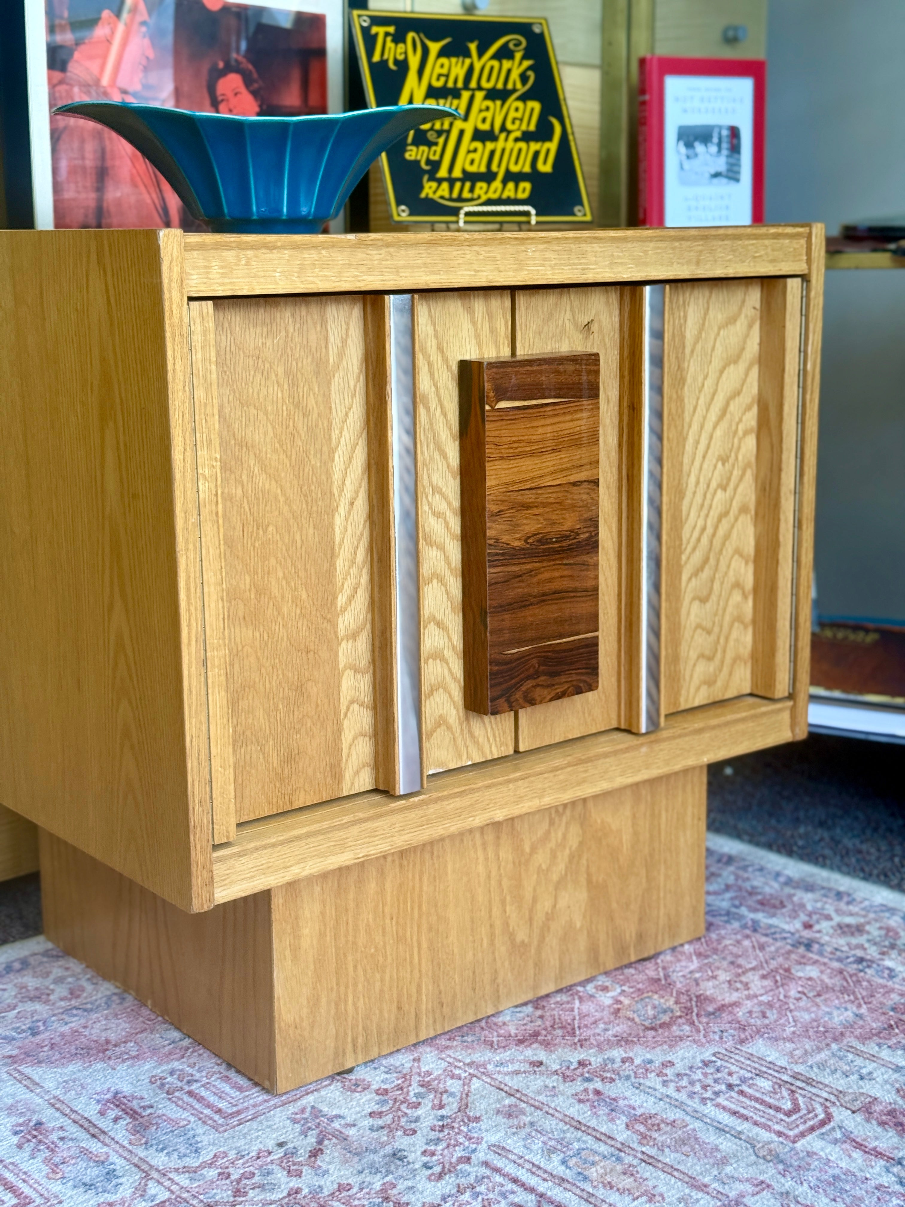 Tobago Brutalist Style Oak Veneer Nightstand angle