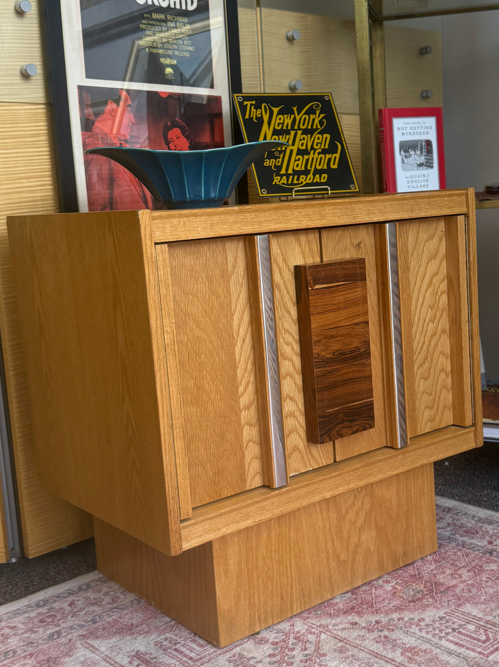 Tobago Brutalist Style Oak Veneer Nightstand detail