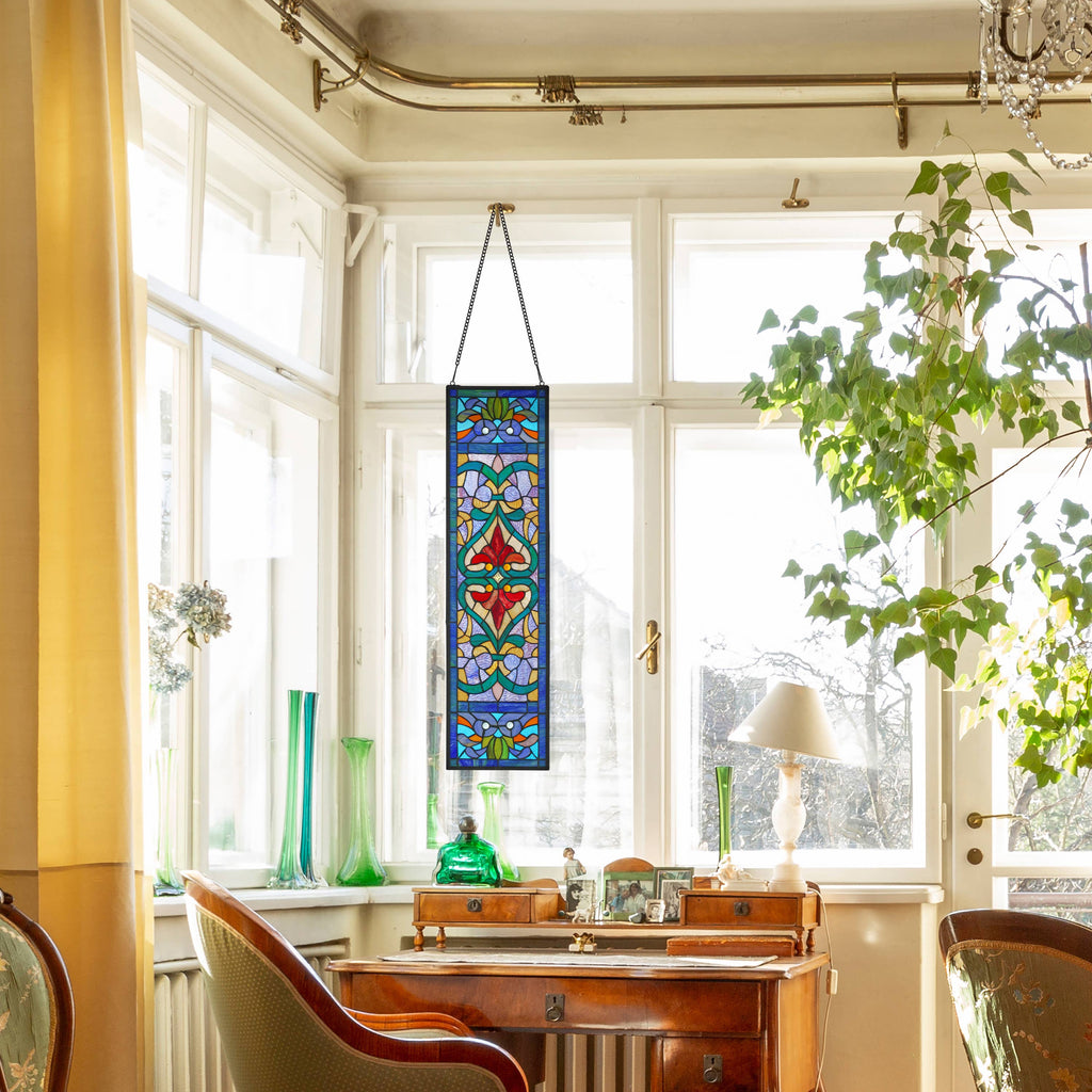 36"H Victorian Stained Glass Window Panel
