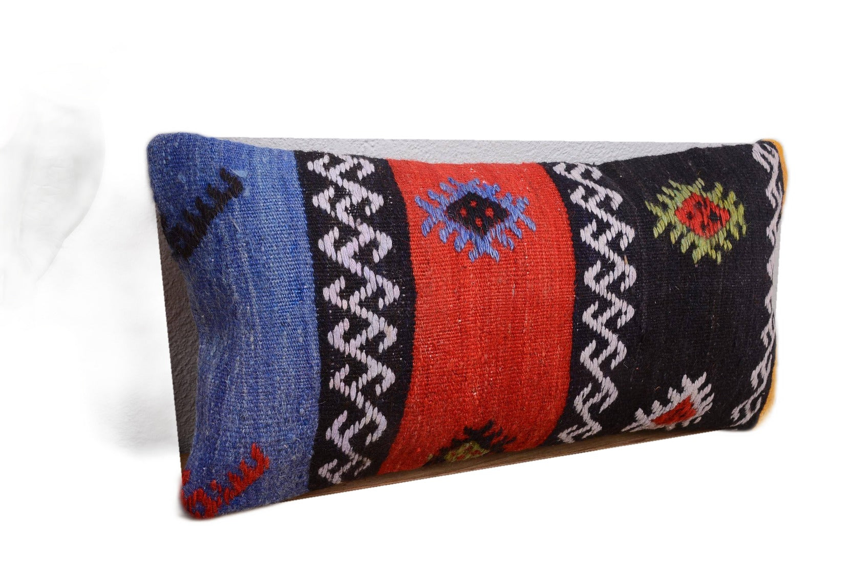 antique turkish kilim lumbar on white background