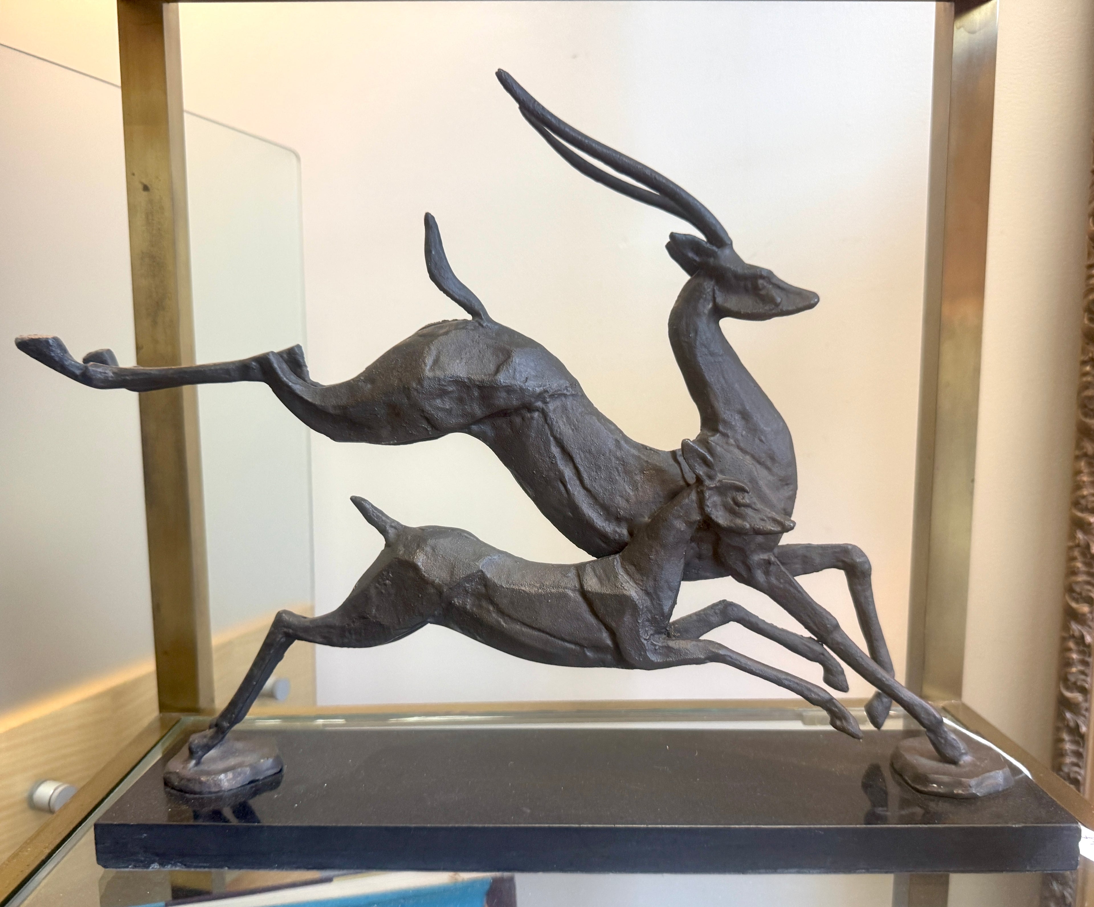 Contemporary Bronze Running Gazelles Sculpture