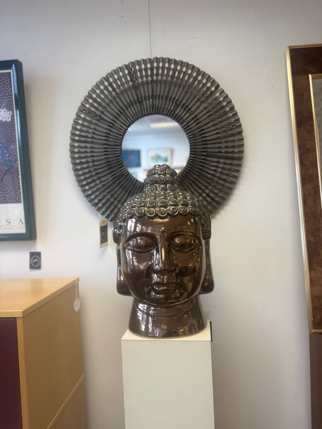 Cast Bronze Buddha Head Sculpture