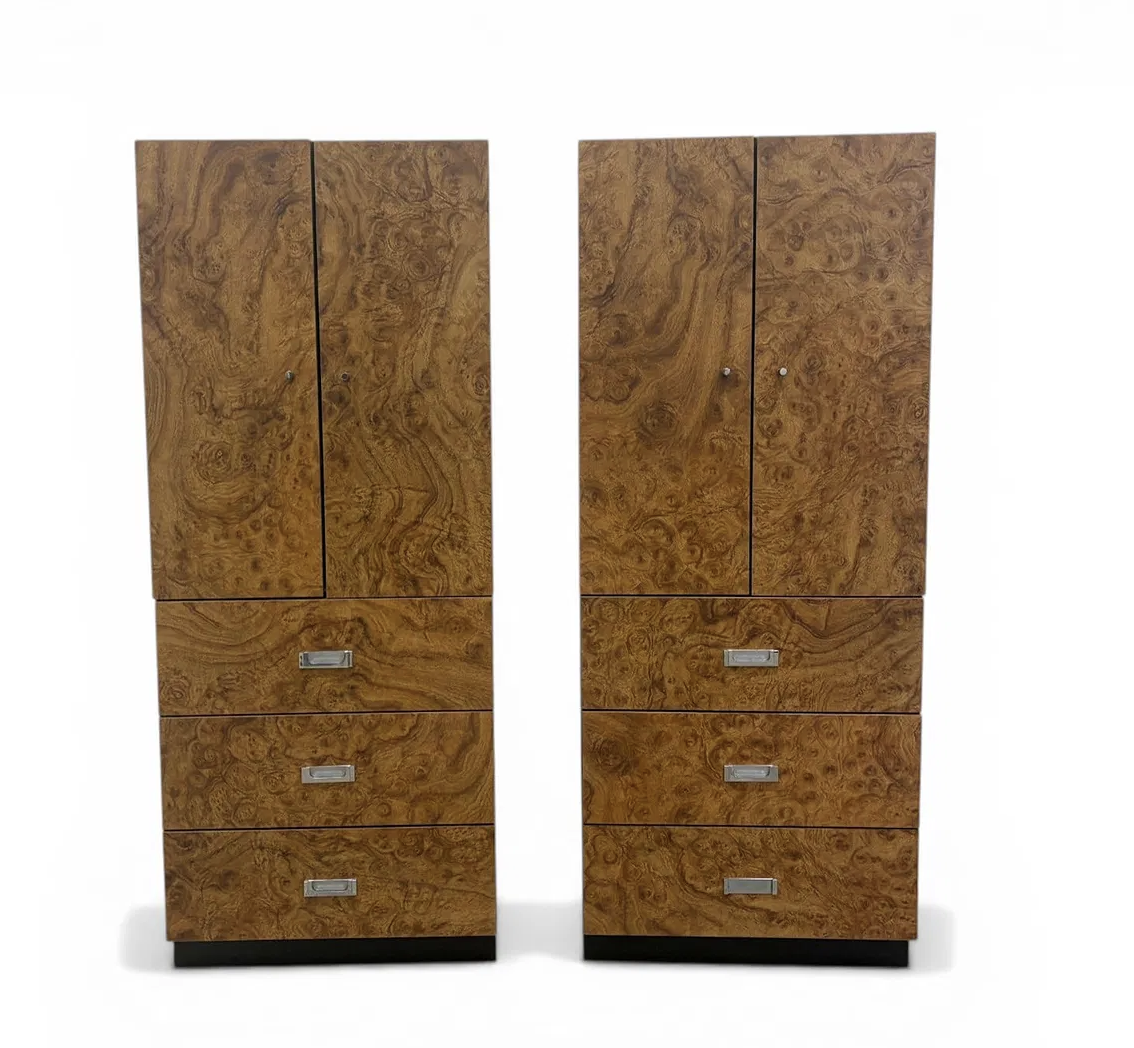 Pair of burlwood laminate veneer storage cabinets