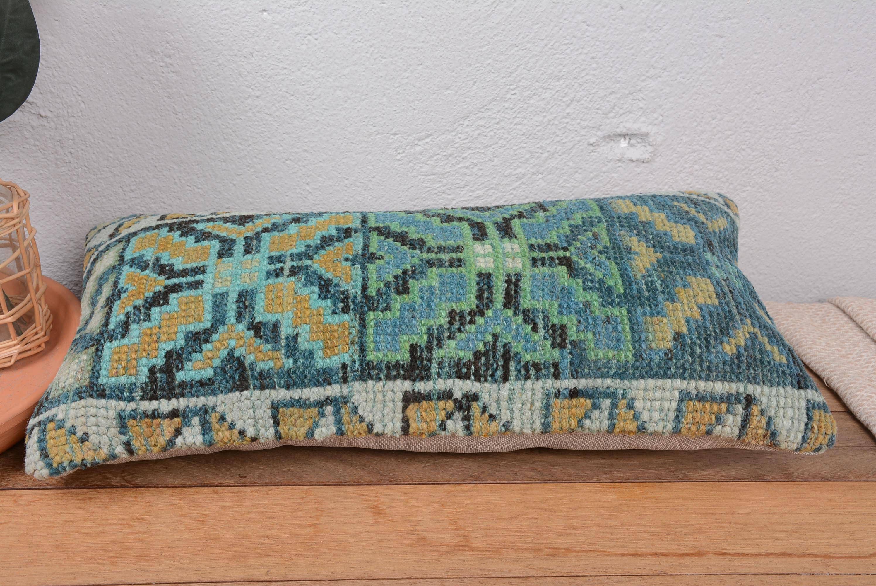 Antique Boho Vintage Blue Hand Knotted Sofa Pillow