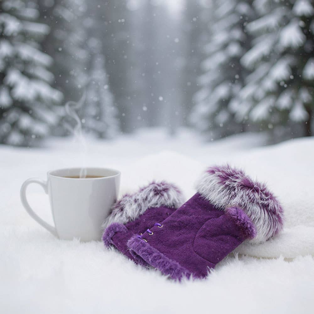 Two Toned Fur Trim Fingerless Gloves