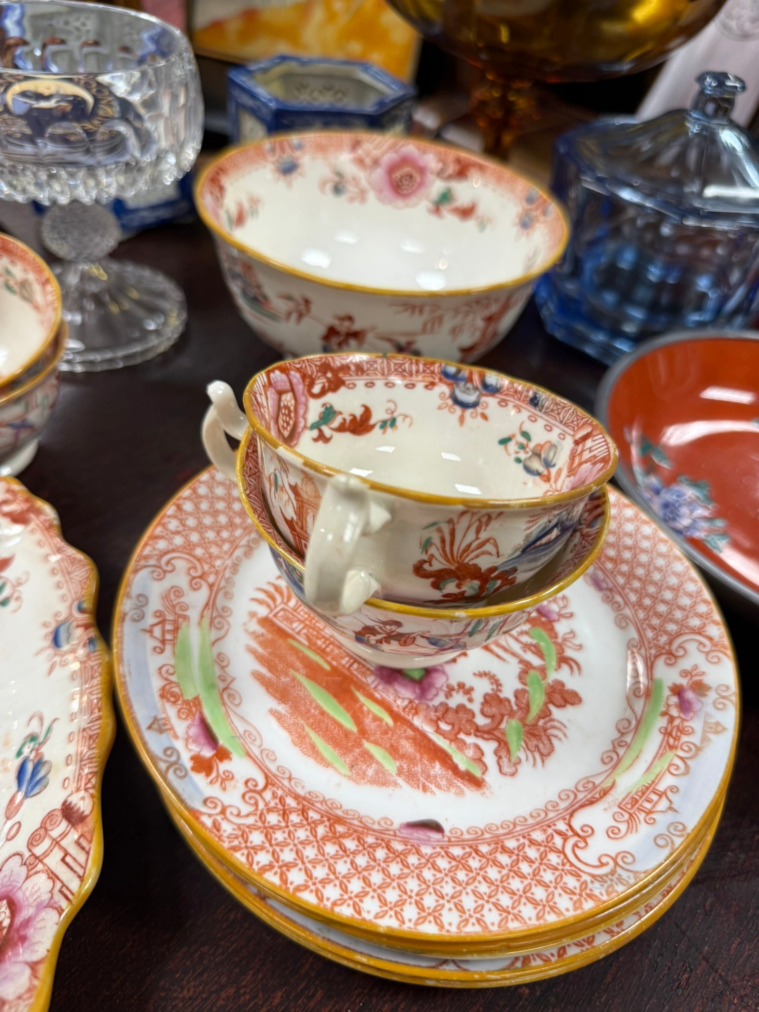Antique Staffordshire Chinoiserie Porcelain - Teacup & Saucer