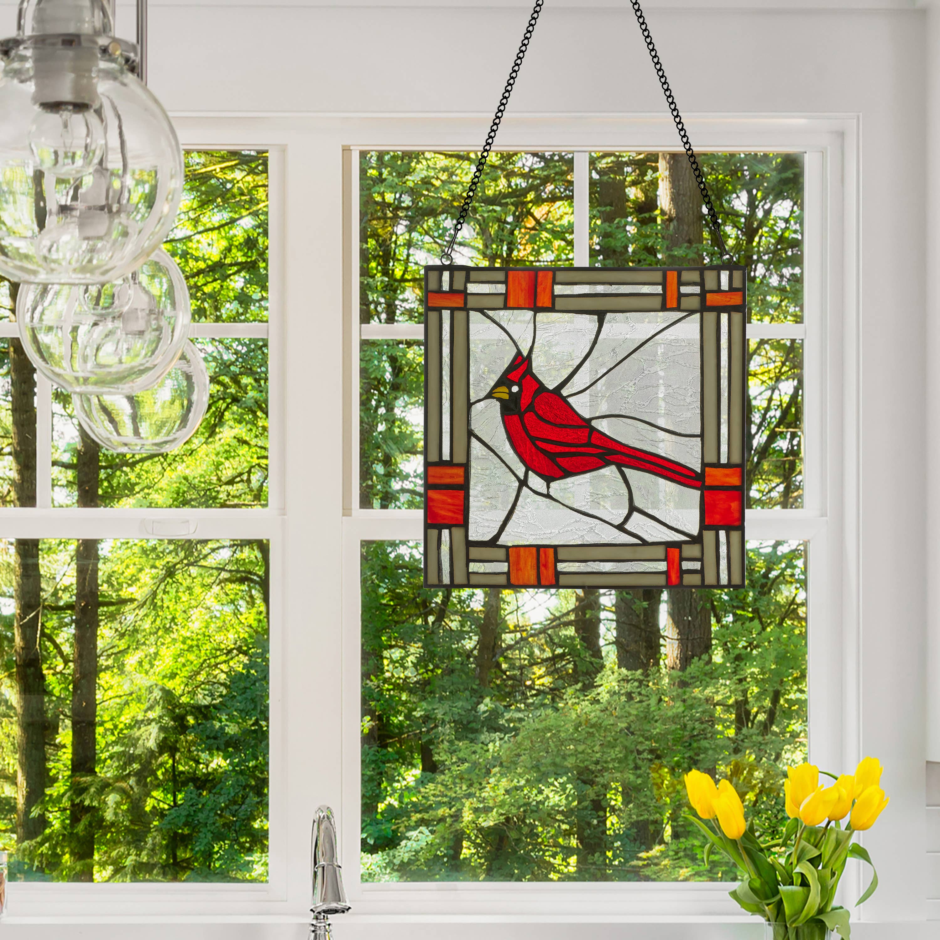 Cardinal Red Stained Glass Window Panel