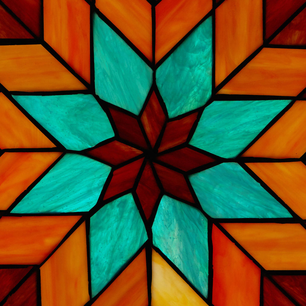 Red & Teal Quilt Square Stained Glass Window Panel
