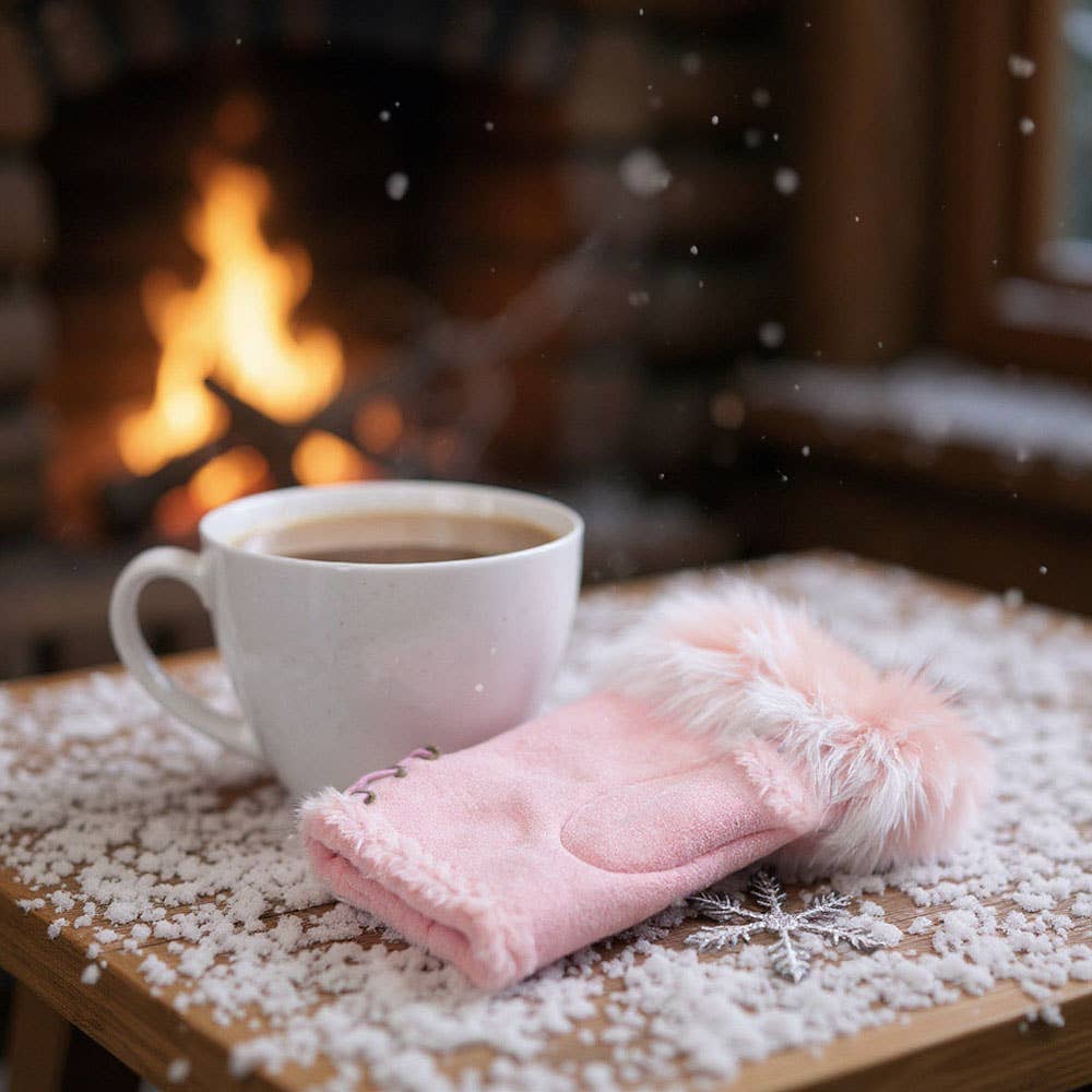 Two Toned Fur Trim Fingerless Gloves