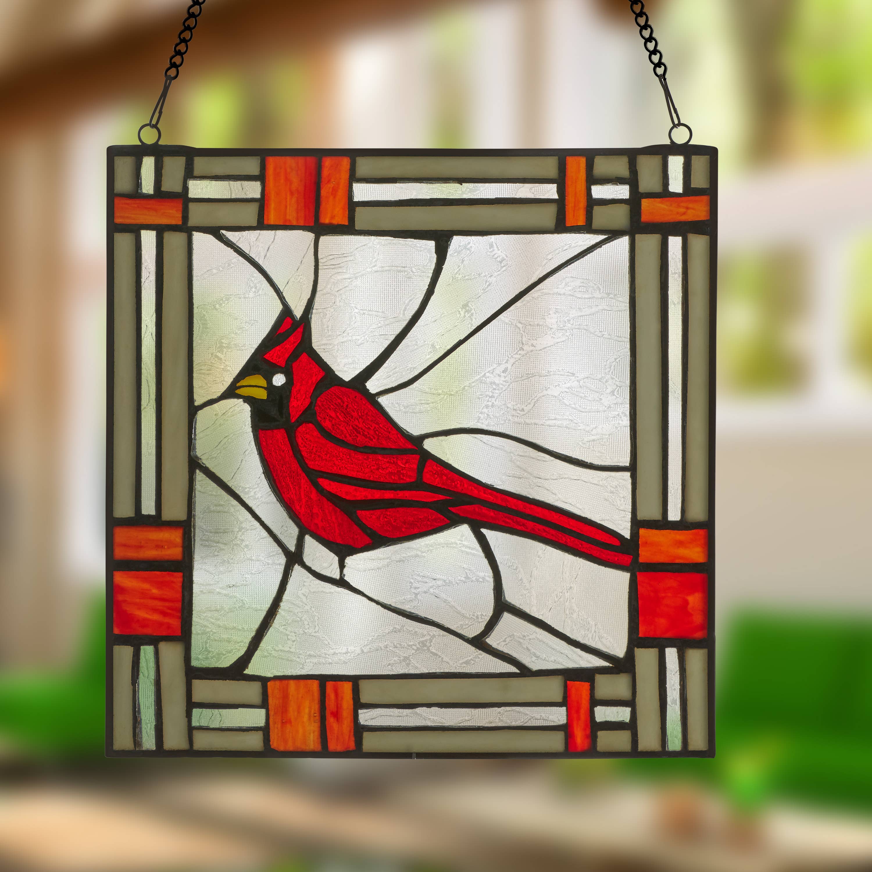 Cardinal Red Stained Glass Window Panel