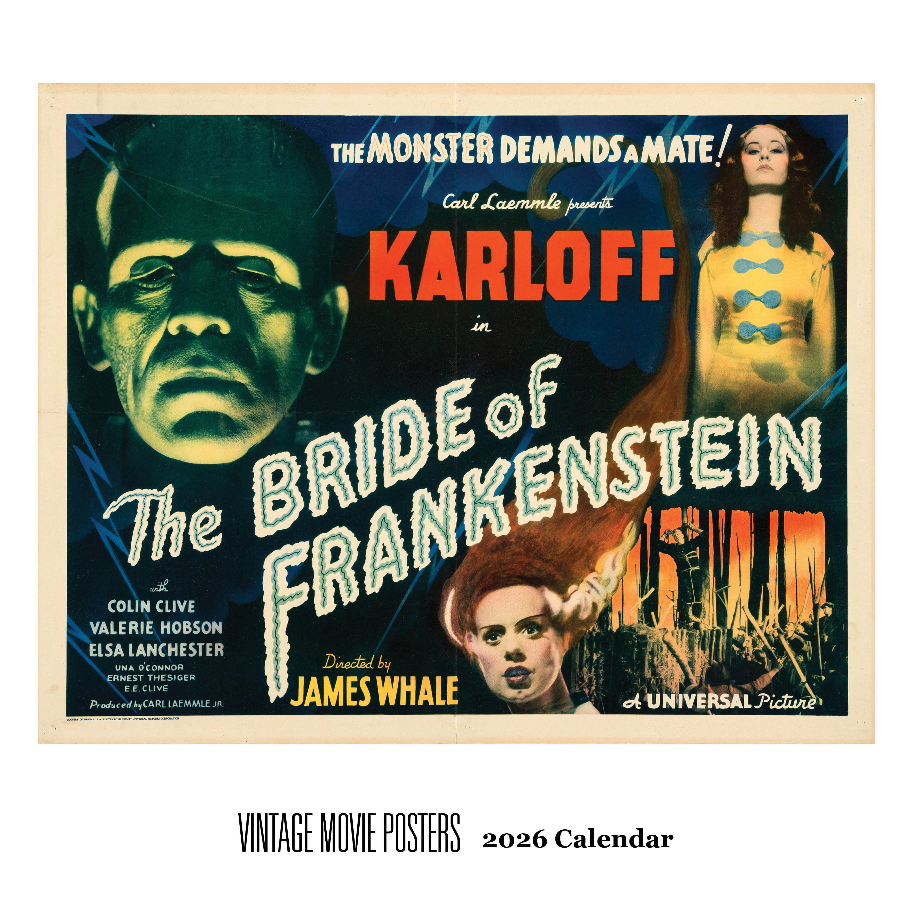 Vintage Movie Posters Wall Calendar 2026
