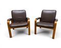 Pair of Ekornes Scandinavian modern leather lounge chairs