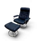 Ekornes Stressless blue leather and chrome lounge chair and ottoman