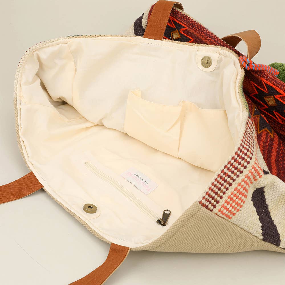 Boho Patterned Pom Pom Tassel Shoulder Bag