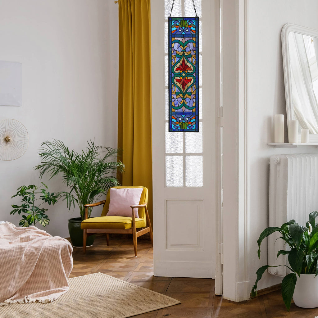 36"H Victorian Stained Glass Window Panel