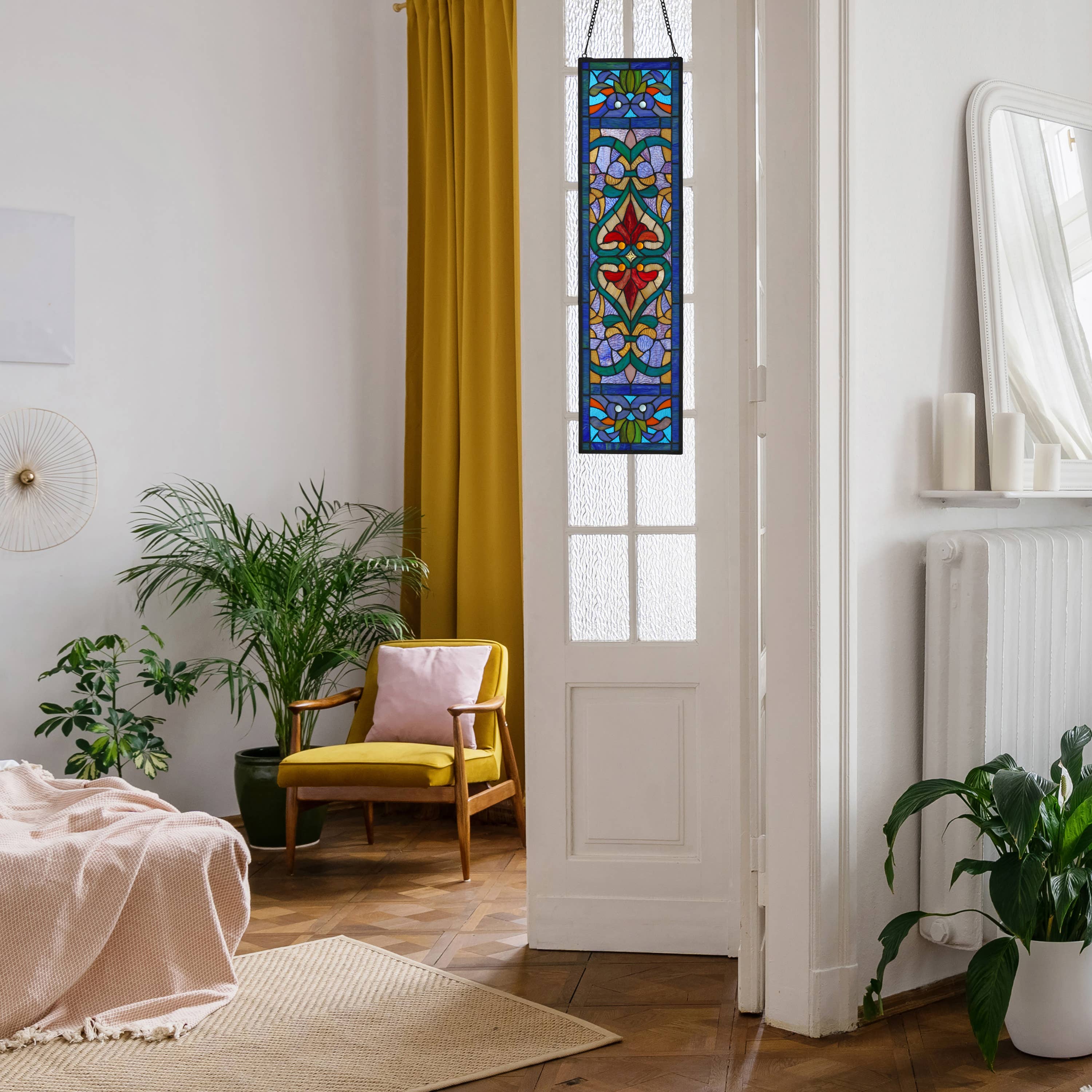 36"H Victorian Stained Glass Window Panel