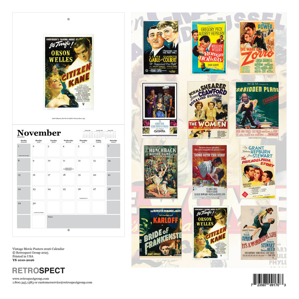 Vintage Movie Posters Wall Calendar 2026