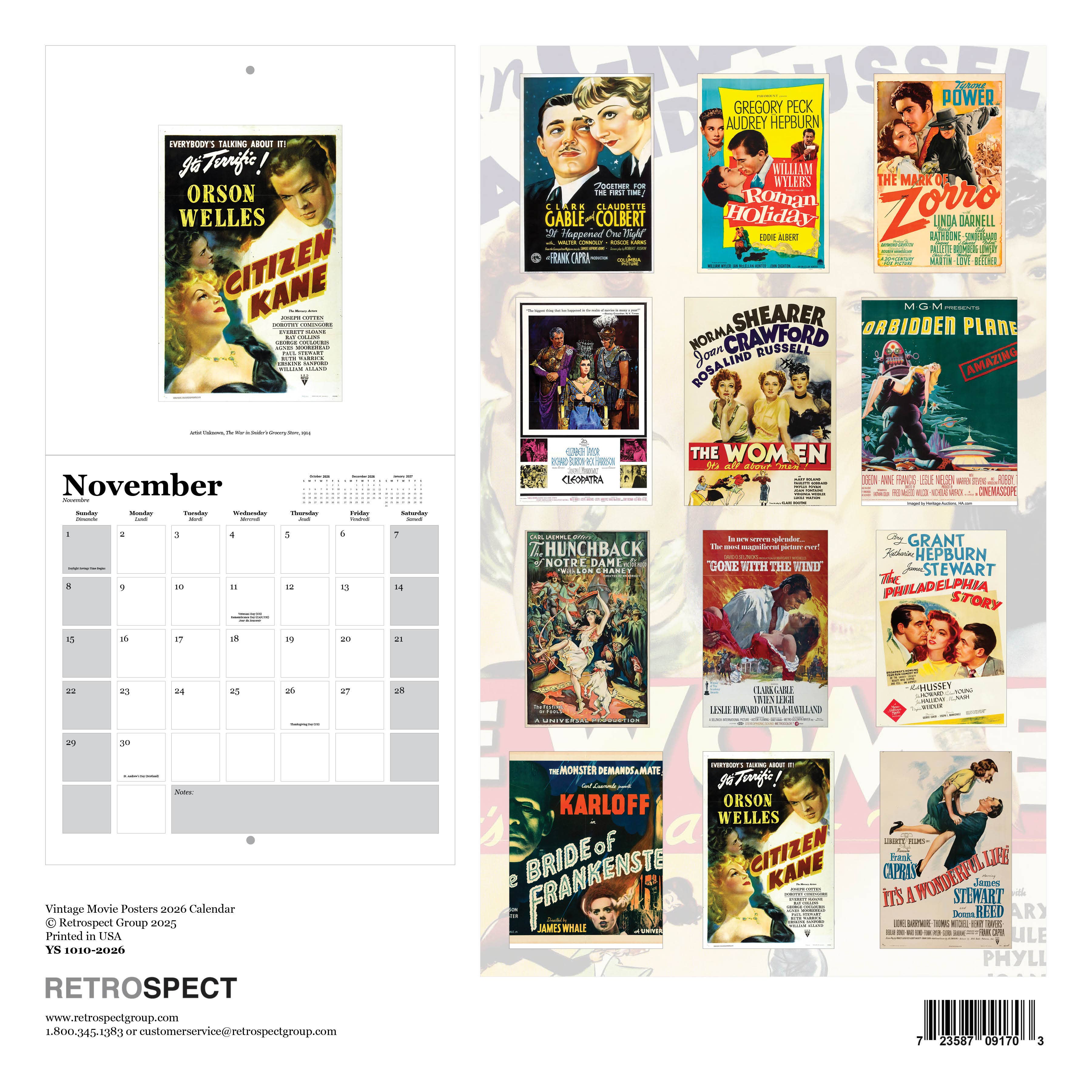 Vintage Movie Posters Wall Calendar 2026