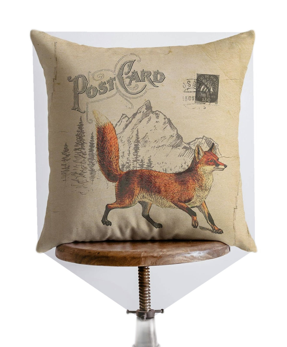 fox postcard pillow on white background